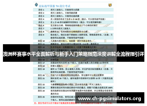澳洲杯赛事水平全面解析与新手入门策略指南深度讲解全流程指引详